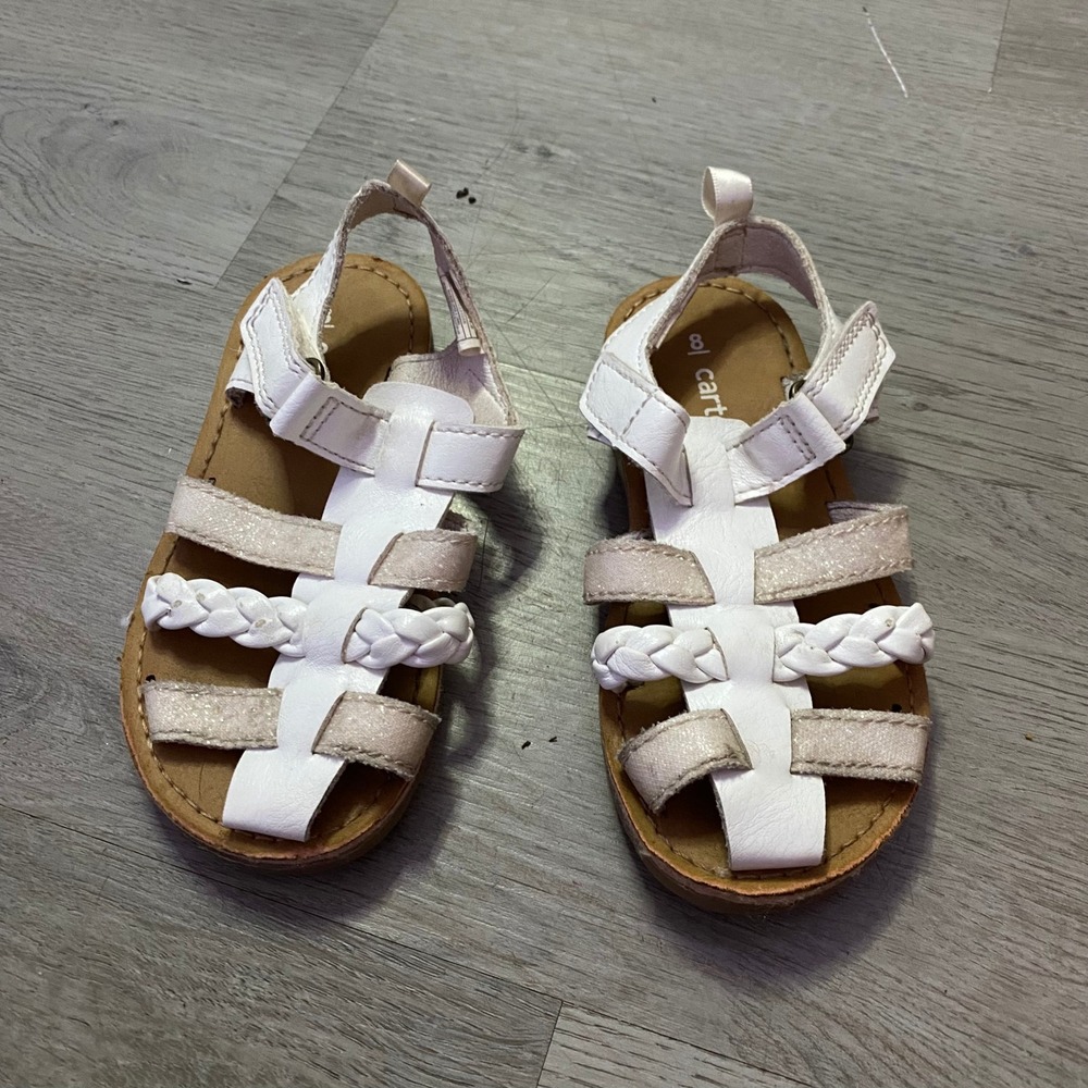 Carter's Sandals Toddler Kids Size 8 White Silver Glitter Braided Gladiator